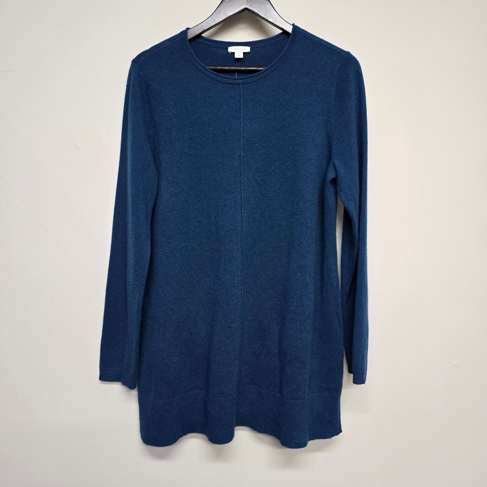 J. Jill Cashmere Tunic Sweater Womens M Blue Long Sleeve Crew Neck Minimalist